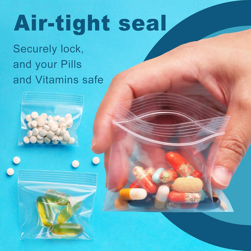 300 Packs Small Pill Bags, 6 mil Sturdy Plastic Bags in 3 Assorted Sizes for Travel Storage, Jewelry, Small Crafts