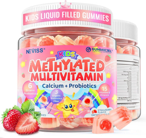Kids Multivitamin Gummies + Calcium, Probiotics, Vitamin D3, C, Methylated B12 &