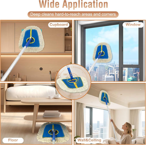 SOBONNE Commercial Dust Mop for Hardwood Floors Cleaning, Heavy Duty Industrial Dry Mop with Wedge Cotton Mop Pads