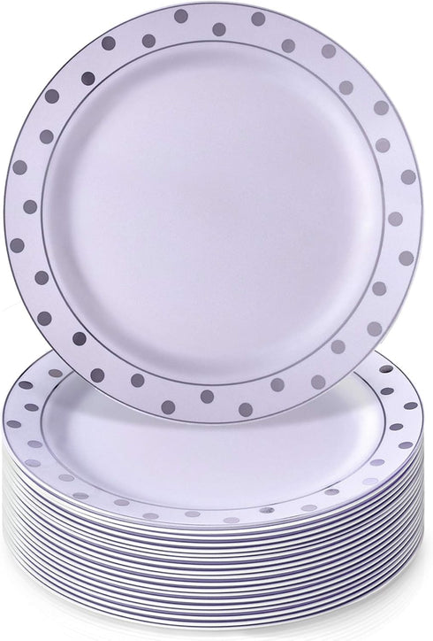 Silver Disposable Plates for Party, 20 Piece Heavy Duty Dinner Set, 7.5”