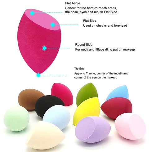 12 Pieces Multicolor Professional Makeup Sponge Set, Latex Free Soft Face Puffs, Cosmetic Applicator for Makeup Tools