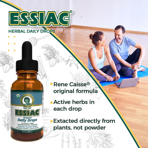 Immune 2oz (59ml) Essiac Original Tea USDA Organic Daily Drops for Enhanced Lymphatic Drainage and Support | Alcohol