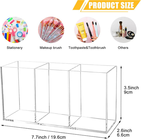 Cerpourt Clear Makeup Brush Organizer, Acrylic Cosmetic Brushes Storage Holder with 3 Slots for Desk Vanity