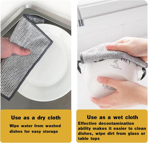 12 Pcs Bamboo Charcoal Fibre Non-Scratch Wire Dishcloth, Reusable Kitchen Cleaning Rags for Wet and Dry