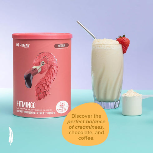 BIRDMAN Fitmingo Vegan Protein Powder for Women | 22g Plant Based Mocha Protein, Inositol, Collagen Boosters, Vitamins,
