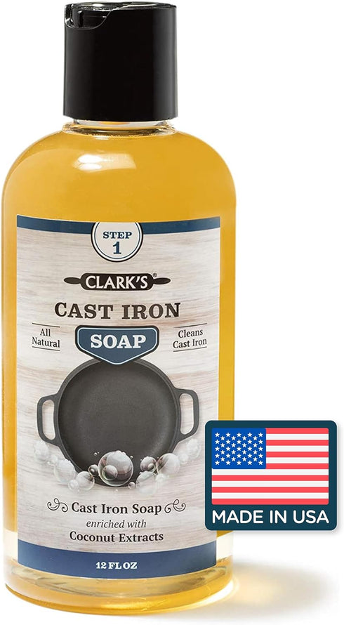 CLARK'S Cast Iron Coconut Soap, 12 oz, Plant Based Castile for Cookware, Vegan Friendly