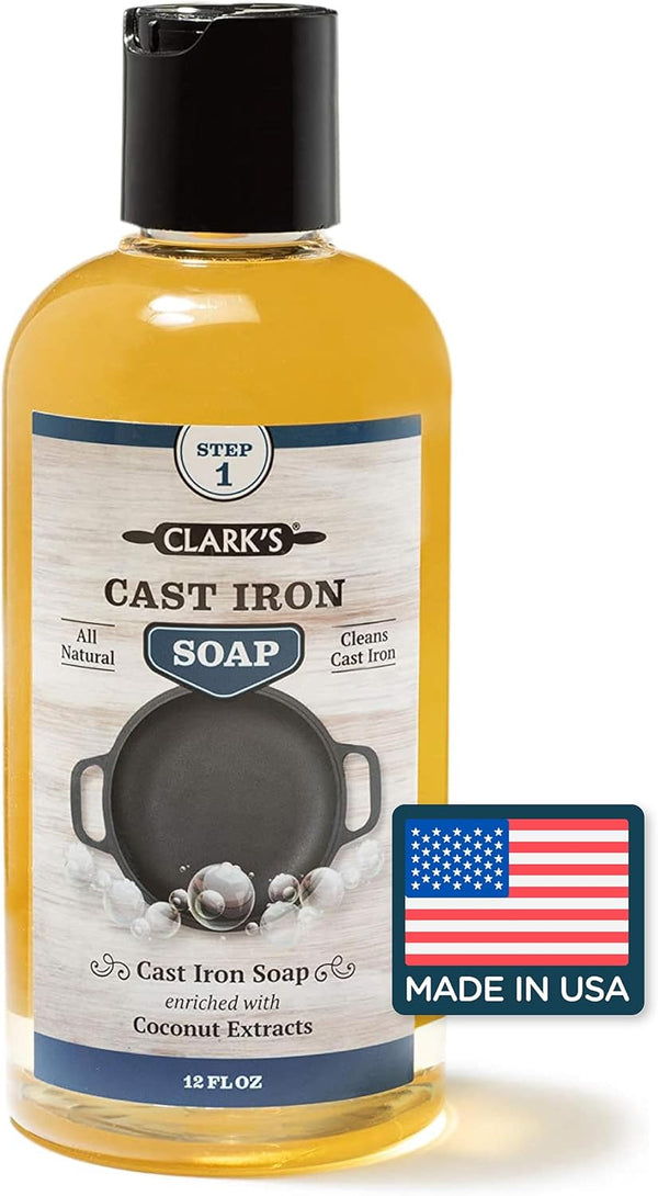 CLARK'S Cast Iron Coconut Soap, 12 oz, Plant Based Castile for Cookware, Vegan Friendly