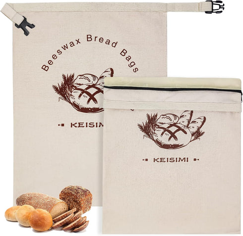 KEISIMI Reusable Bread Bags for Homemade Bread, 2 Pack Beeswax Bread Bags for