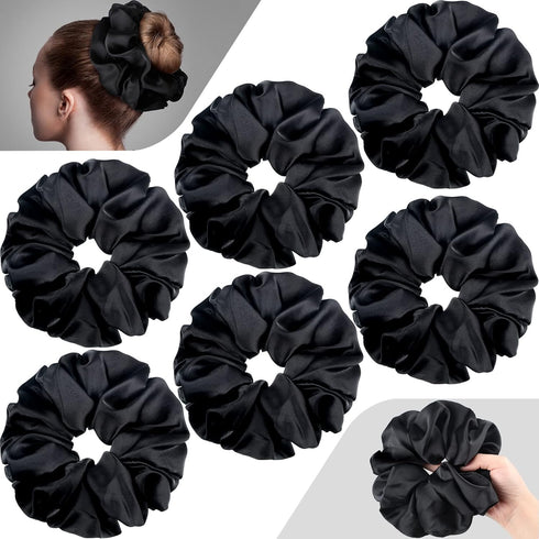 Oversized Satin Hair Scrunchies - 6 Pieces 7.2 Inch Elastic Silk Hair Bands, Large Ponytail Holders for Women