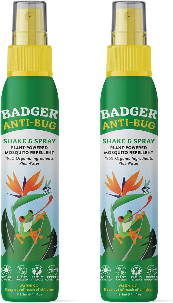 Badger Bug Spray, Non-DEET Mosquito Repellent with Citronella & Lemongrass, 4 fl oz (2 Pack)