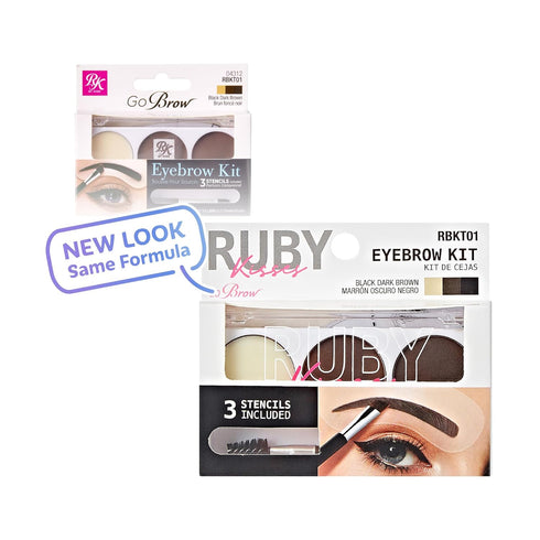 Ruby Kisses Go Brow Eyebrow Kit, Dual Shade Powder & Wax, Includes 3 Stencils, Natural Brow Look, Ideal for Sparse Brows