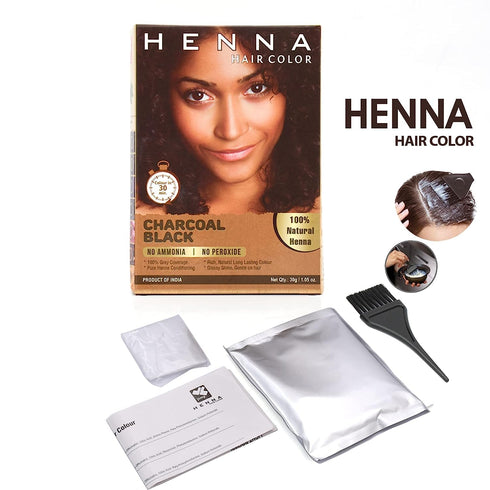 HENNA HAIR COLOR 30 Minute Enriched with Herbs Semi Permanent Powder - Harsh Chemical Free for Men and Women (Charcoal Black Hair Dye)