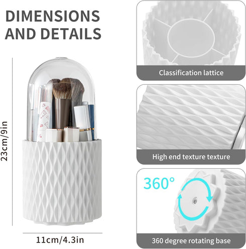 360 Rotating Makeup Brush Holder Organizer, 5 Slot Cup for Cosmetics, Lipsticks, Art Supply, Bathroom Vanity (White
