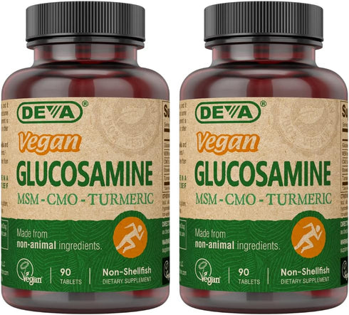 DEVA Vegan Glucosamine-MSM-CMO & Turmeric Supplement - 90 Tablets (Pack of 2) Gluten Free Plant Based Nutritional