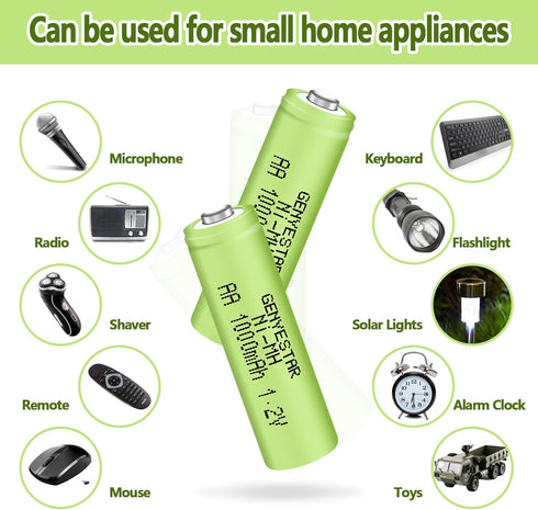Rechargeable AA Batteries NIMH 1.2V 1000mAh Pre-Charged for Solar Lights and Household Devices, 8 Pack