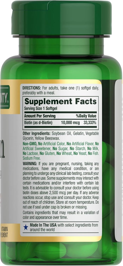 Nature's Bounty Biotin, 10,000 mcg, Rapid Release Softgels, 120 Count, Healthy Hair, Skin, Nails