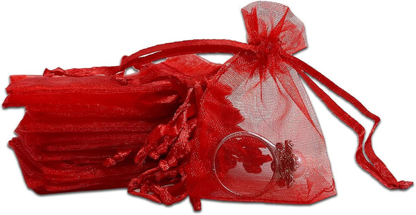TheDisplayGuys 100-Pack XS Red Sheer Organza Gift Bags - 2" x 2 3/4" with Drawstring for Wedding Party Favors