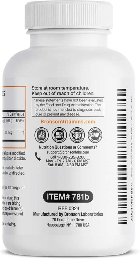 K2 (MK7) D3 5000 D3 90 K2 MK-7 120 Bronson Vitamin with Supplement Non-GMO Formula IU Vitamin & mcg Easy to Swallow D