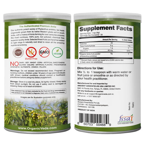Organic Veda Amla Powder Organic,7oz - Indian Gooseberry Powder for Hair - 100% Pure Amla Fruit Powder Rich in Vitamin C, Antioxidants, Supports Immune, Digestive & Skin Health, Non-GMO, Vegan