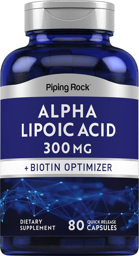 Piping Rock Alpha Lipoic Acid 300mg with Biotin Optimizer, 80 Capsules, Non-GMO, Gluten Free Supplement