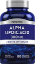 Piping Rock Alpha Lipoic Acid 300mg with Biotin Optimizer, 80 Capsules, Non-GMO, Gluten Free Supplement