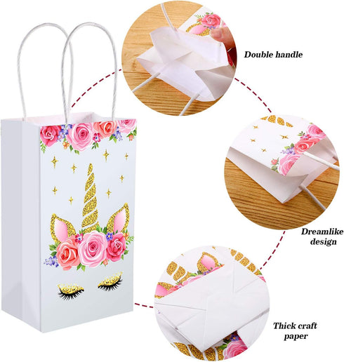 SATINIOR 12 Packs Unicorn Party Favor Bags - Goodie Treat Gift Candy Bags with Handle for Birthday Party Suppliers Baby