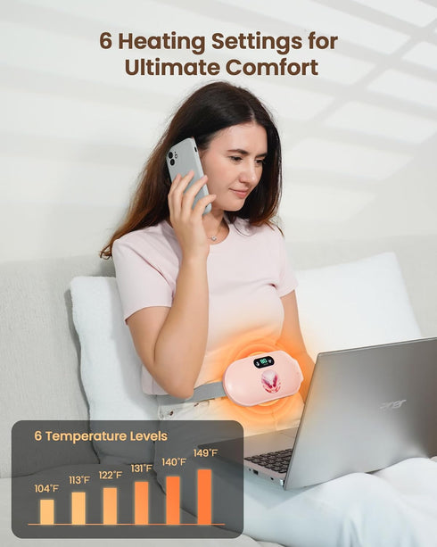 Fast Heating Pad for Period Cramps, Portable Cordless Menstrual Heating Pad with 6 Heat Levels and 6 Massage Modes,