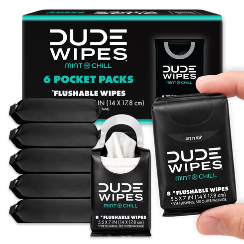 DUDE Wipes Mint Chill Pocket Packs - Travel Wipes - 6 Packs