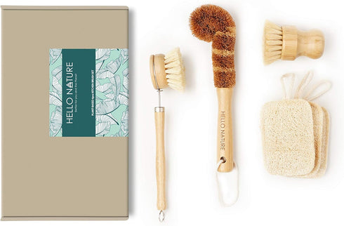 Hello Nature 6pcs Set 3 Set Plant-Based Kitchen Brush by , Sustainable & Biodegradable Natural Fibre Bamboo Dish