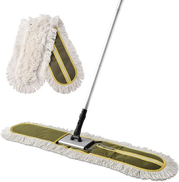 36" Commercial Dust Mop for Heavy Duty Floor Cleaning, Long Handle Duster Mop for Hardwood, Tiles, Green