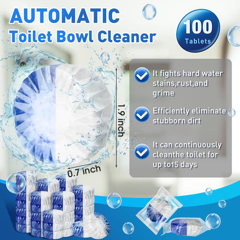 Qualirey 100 Pack Toilet Bowl Tablets - Long Lasting Automatic Cleaner for Bathroom Toilet Tank (Blue and White)