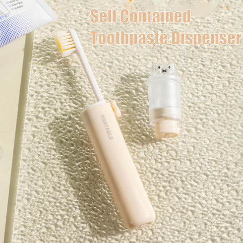 Set,Portable Set,with Brush,1 Foldable Travel Toothbrush Mini Travel Toothbrush Potable Cover Soft Toothpaste Dispenser