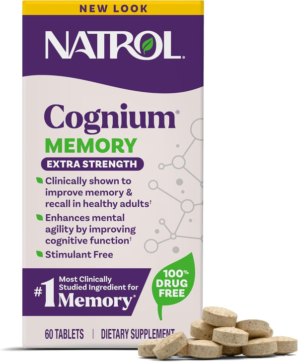 Natrol Cognium Memory Extra Strength, Brain Health Supplements for Adults, 60 Tablets