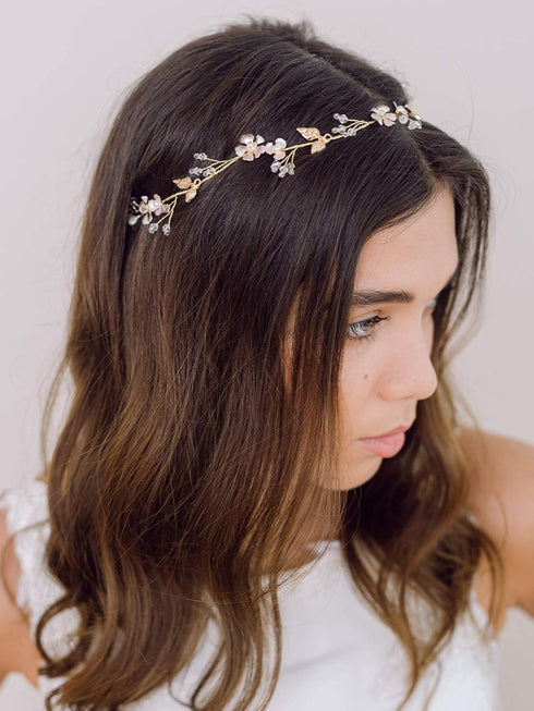 SWEETV Handmade Wedding Headband, Flower-Leaf Bridal Headpieces for Wedding Hair Accessories