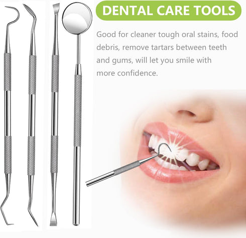 Dental Tools, Professional Teeth Cleaning Oral Care Hygiene Kit, Stainless Steel Dental Pick Tooth Scraper.
