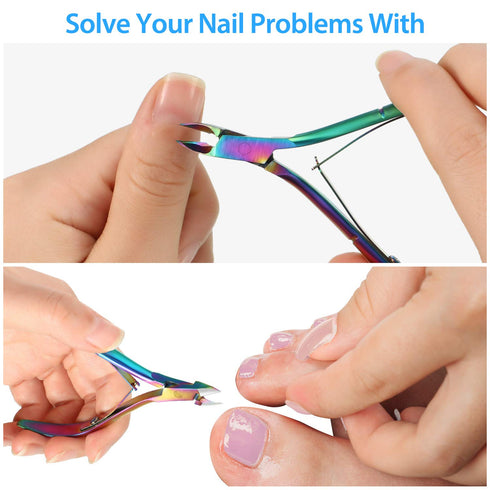 Mudder 3 Packs Stainless Steel Cuticle Nippers Cutter Tool for Nail Care, Pointed Blade Scissors (Rainbow)