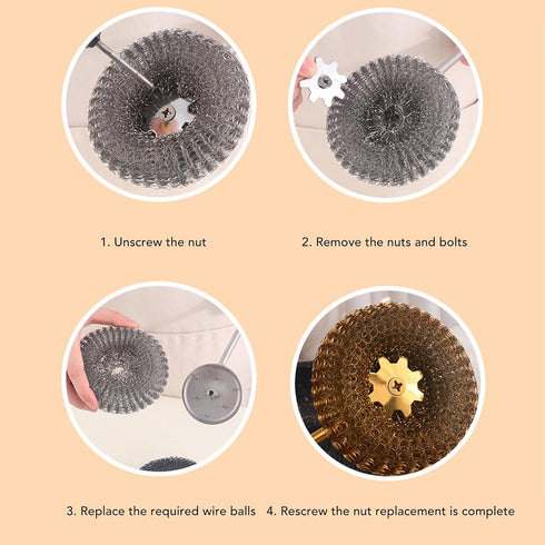 Stainless Steel Wool Scrubber with Long Handle, Handheld Scrubbing Brush for Pots and Pans Cleaning