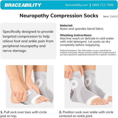 BraceAbility Neuropathy Socks for Women and Men, Toeless Compression Foot Socks for Peripheral Neuropathy, Diabetic,