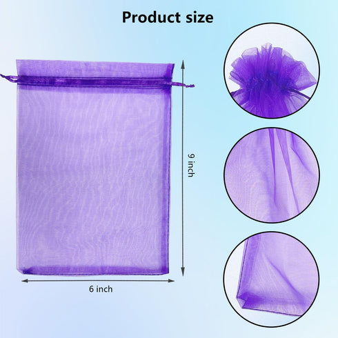 100PCS 6x9 Inches Organza Drawstring Pouches, Jewelry Party Wedding Favor Gift Bags (Purple)