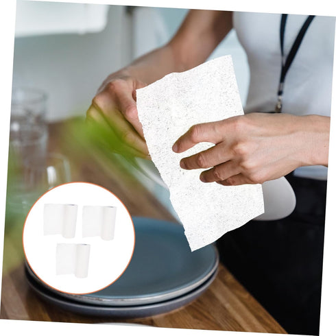 Healeved 3 Rolls Kitchen Cleaning Paper Towels - Non-Woven White Dish Cloths, Fiber Dishwashing Cleaning Pads