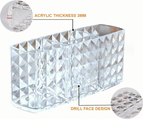 KNC 3 Compartment Acrylic Cosmetic Brushes Storage, Makeup Brush Holder Organizer for Bathroom Vanity and More