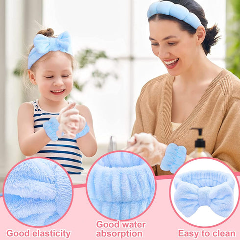 TLUXX 4-Piece Spa Headband & Wristband Set, Reusable Makeup & Skincare Accessories for Face Washing, Ideal for Women
