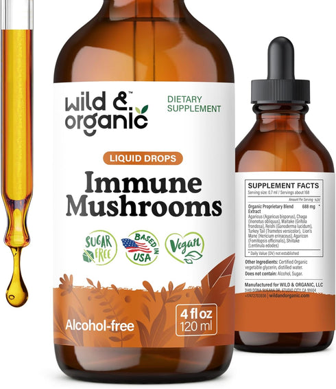Wild & Organic Immune Mushroom Tincture - 8-in-1 Immune Support with Chaga,