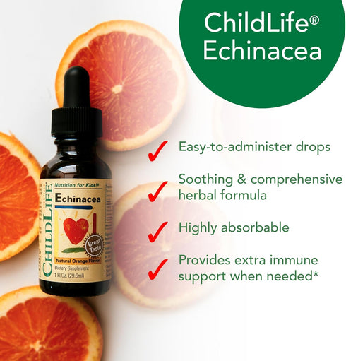 CHILDLIFE ESSENTIALS Echinacea for Kids - Natural Orange - Kids Echinacea Drops, 1 Fl Oz (Pack of 3) - Alcohol Free