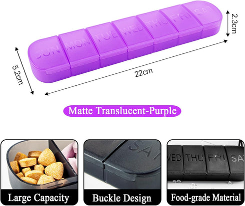 Wopanxye 7-Day 7 Weekly Pill Organizer, Once a Day, Pill Box Container, Matte Purple, Large Compartment Vitamins Case