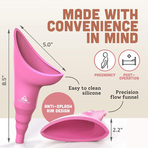 Pitch and Trek Women's Silicone Urination Device for Travel & Outdoor, Color Pink