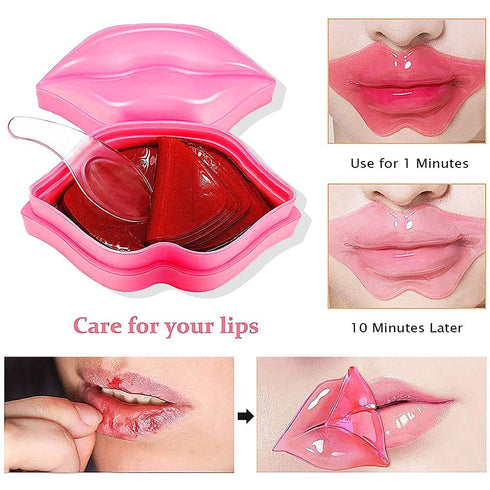 20Pcs Moisturizing/Plumping Lip Mask, Gel Treatment Masks for Dry Lips and Lines Overnight Care (Pink)