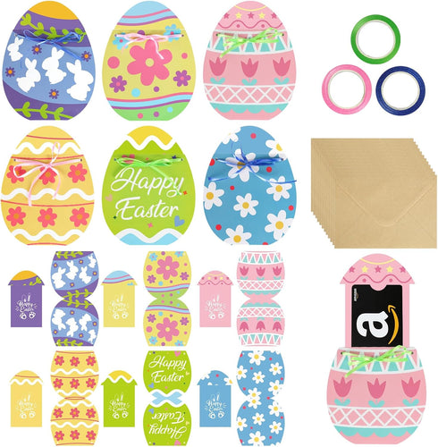 Sereliy Easter Gift Card Holder,12 Sets Egg & Bunny Easter Money Holder with