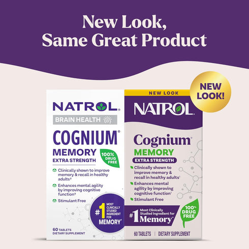 Natrol Cognium Memory Extra Strength, Brain Health Supplements for Adults, 60 Tablets