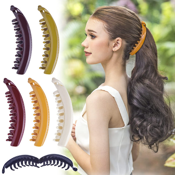 RC ROCHE ORNAMENT 6 Pcs Women's Premium Hair Plastic Banana Classic Clincher Strong Hold Ponytail Maker, Large Classic
